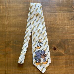 VTG 90s Disney Mickey Unlimited Donald Duck Baseball Catcher Neck Tie-Ivory